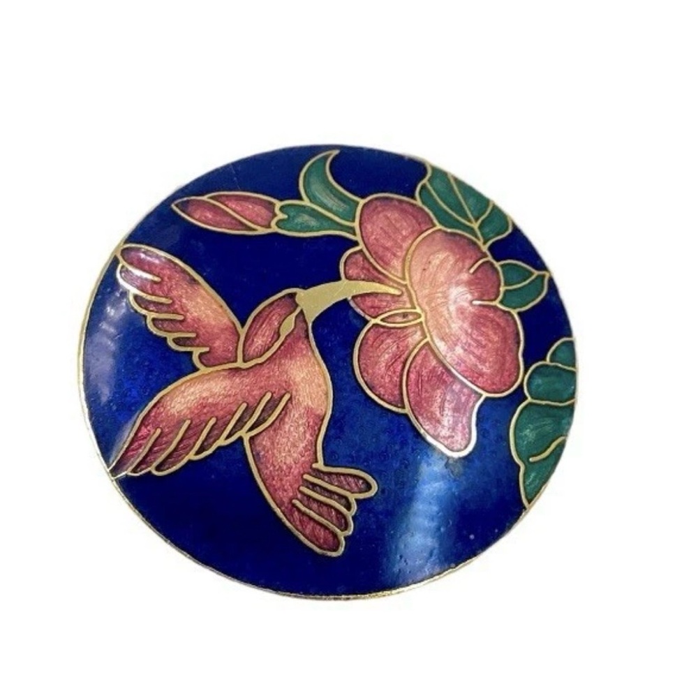 108 Cloisonné Enameled Hummingbird Brooch - Picture 1 of 4